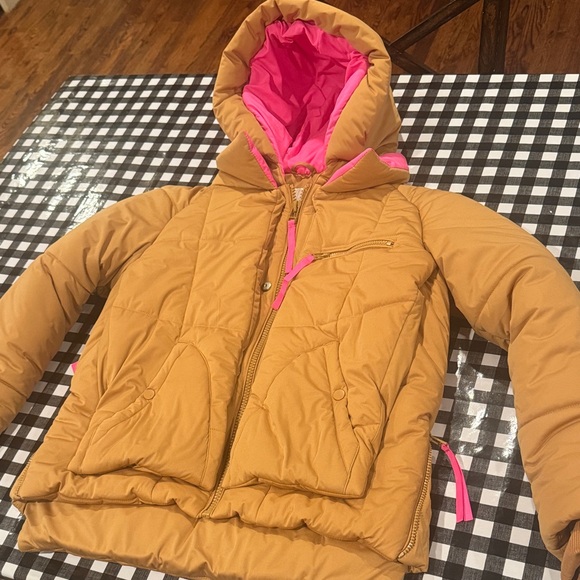 Anthropologie Avec Les Filles Women's Tan and Pink colorblock puffer Jacket -XS - Picture 5 of 12